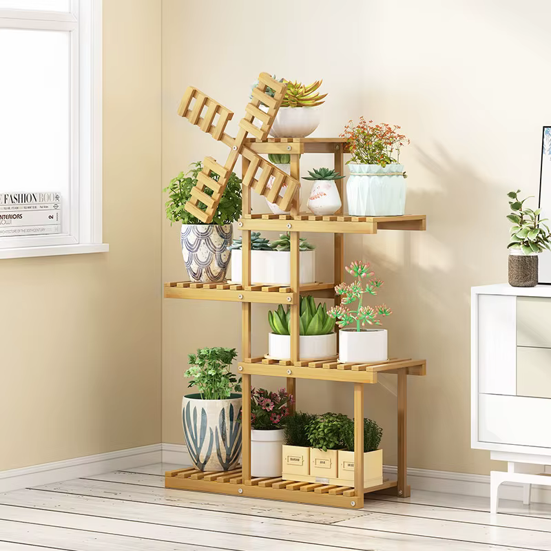 Support de plantes d'extérieur en bois blanc pour balcon