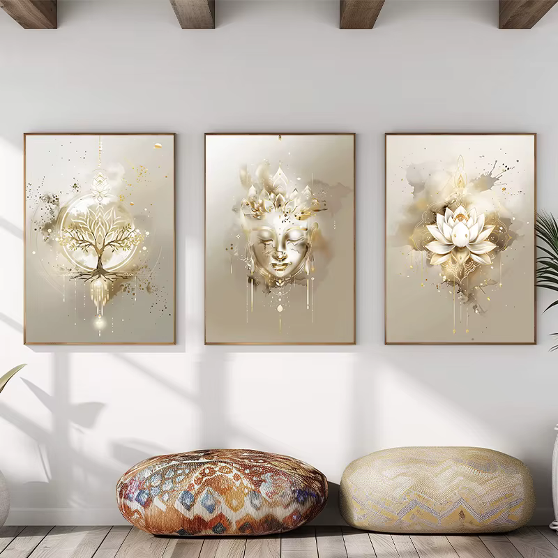 Bouddha fleur de Lotus arbre de vie Yoga méditation affiches et imprimés toile impression mur Art photo pour salon décor à la maison