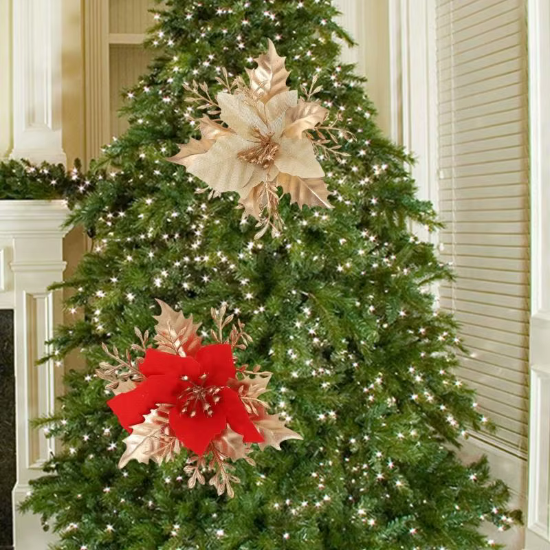 Poinsettia Flower Arbre Noël Décoration Fleur artificielle pour fête vacances 37JD