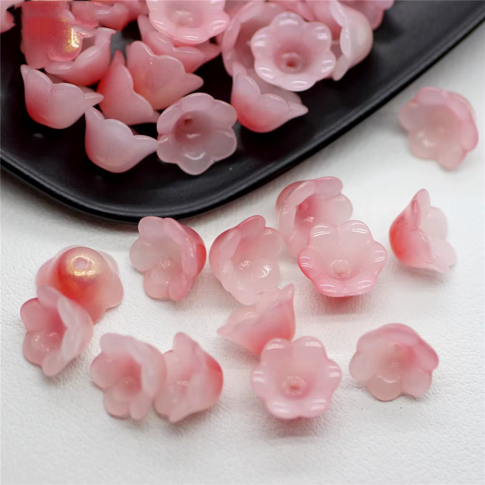 30 pièces/lot de perles colorées en forme de fleur de trompette, perles en verre pour la fabrication de bijoux, épingle à cheveux, accessoires de bricolage faits à la main