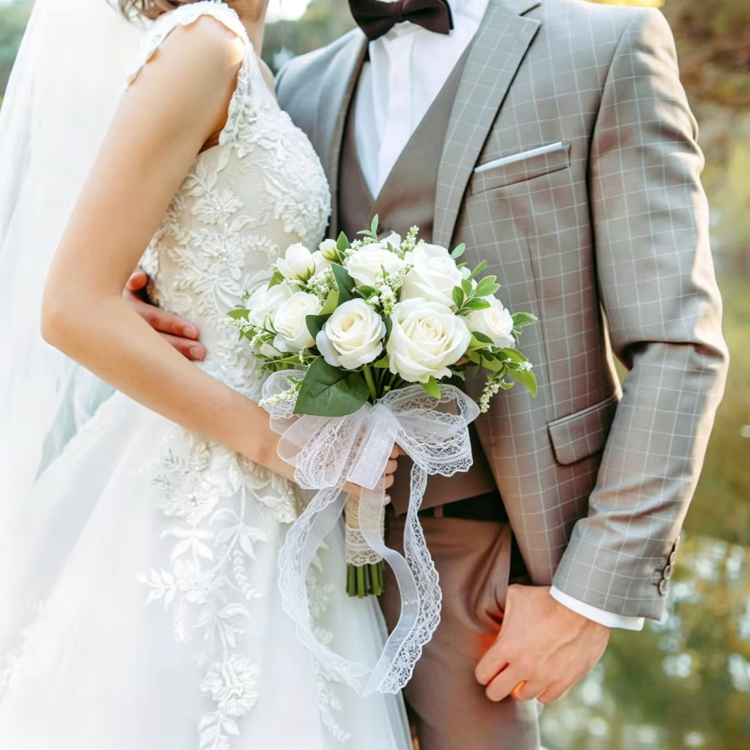 Bouquet de mariée artificiel en roses, en dentelle et toile de jute, fleur artificielle à tenir en main pour mariage, demoiselle d'honneur, séance photo en extérieur