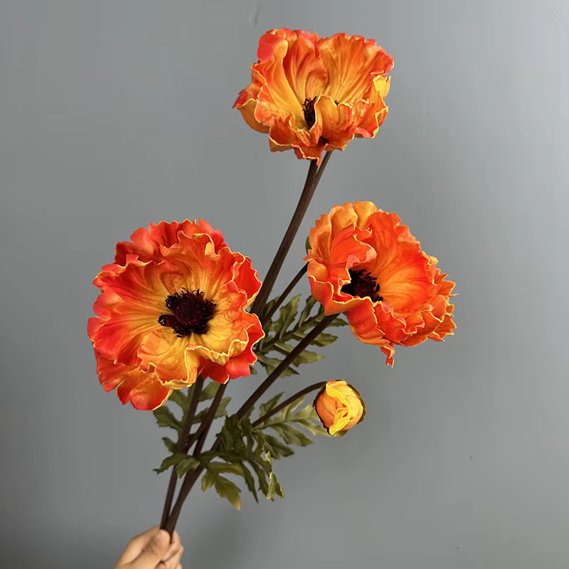 Lot de 5 grandes fleurs artificielles de pavot en PU pour décoration de jardin et restaurant