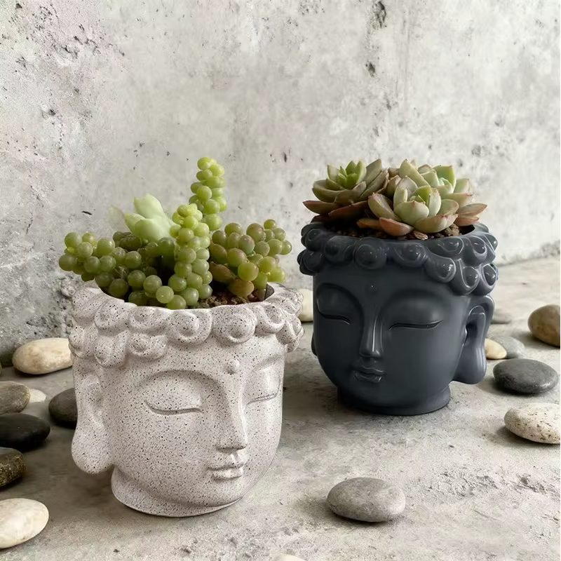 Nouveau pot de fleurs zen créatif en forme de tête de Bouddha