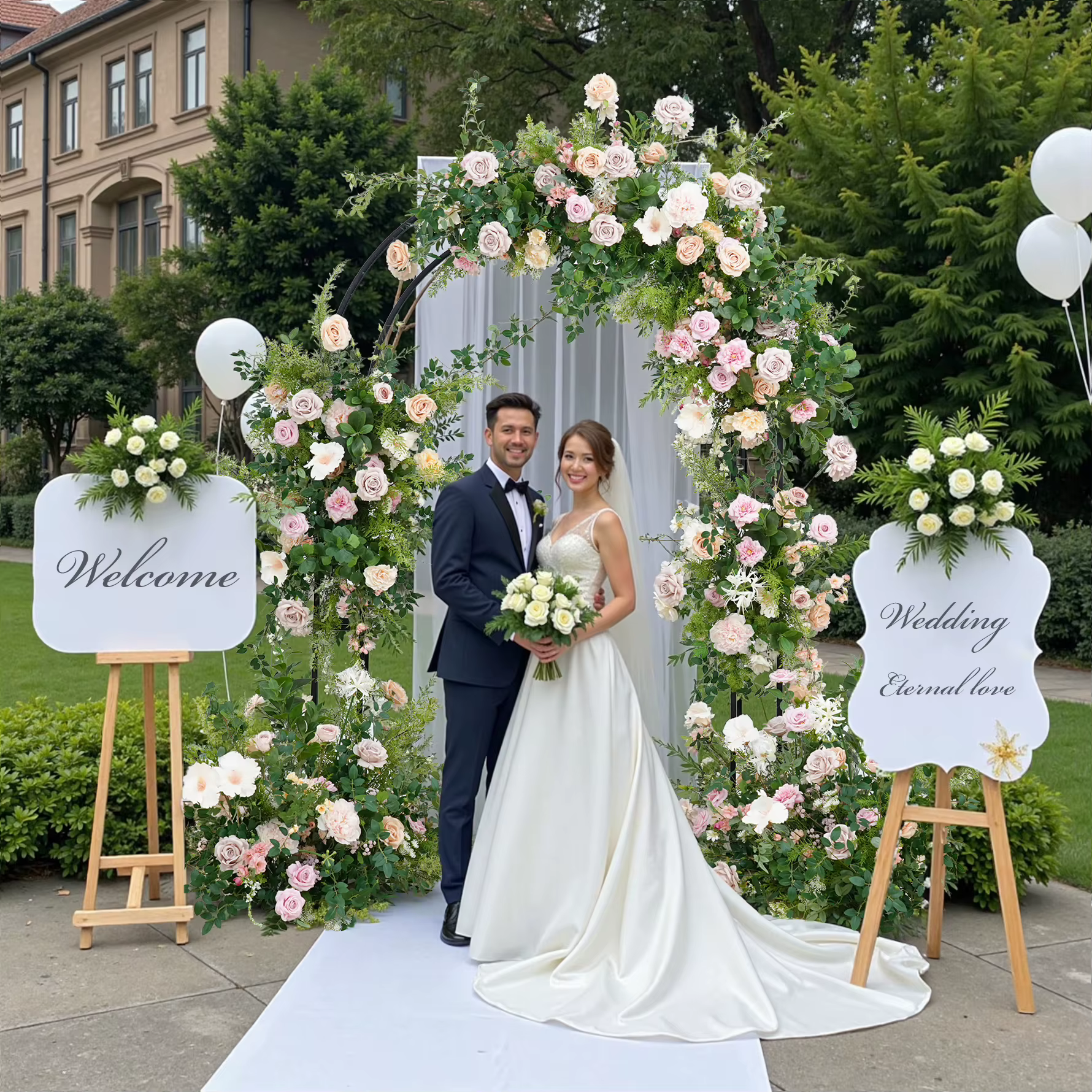 Mori vert Rose Rose accrocher fleur rangée mariage toile de fond arc décor allée sol Floral événement fête accessoires fenêtres affichage C8922