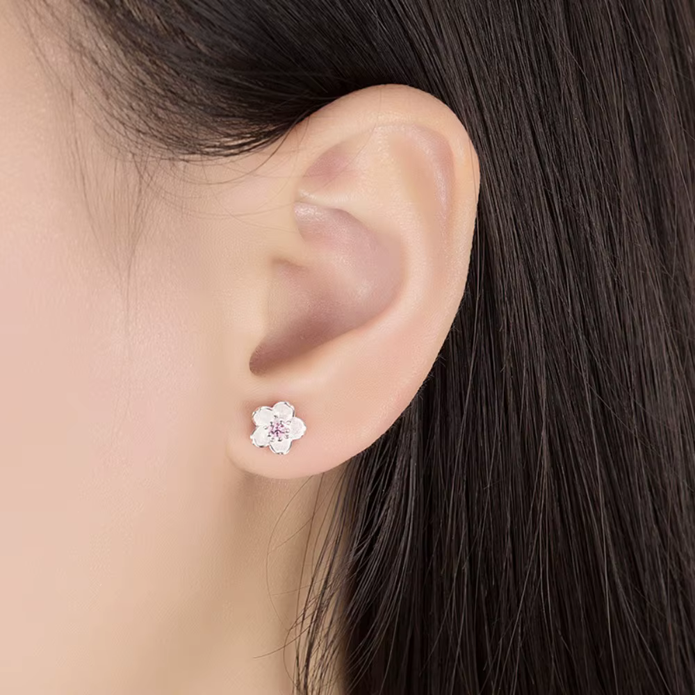 Boucles d'oreilles clous exquises et romantiques en zircon rose et violet, motif fleur à cinq pétales, pour femme, accessoire de mode mignon pour le quotidien