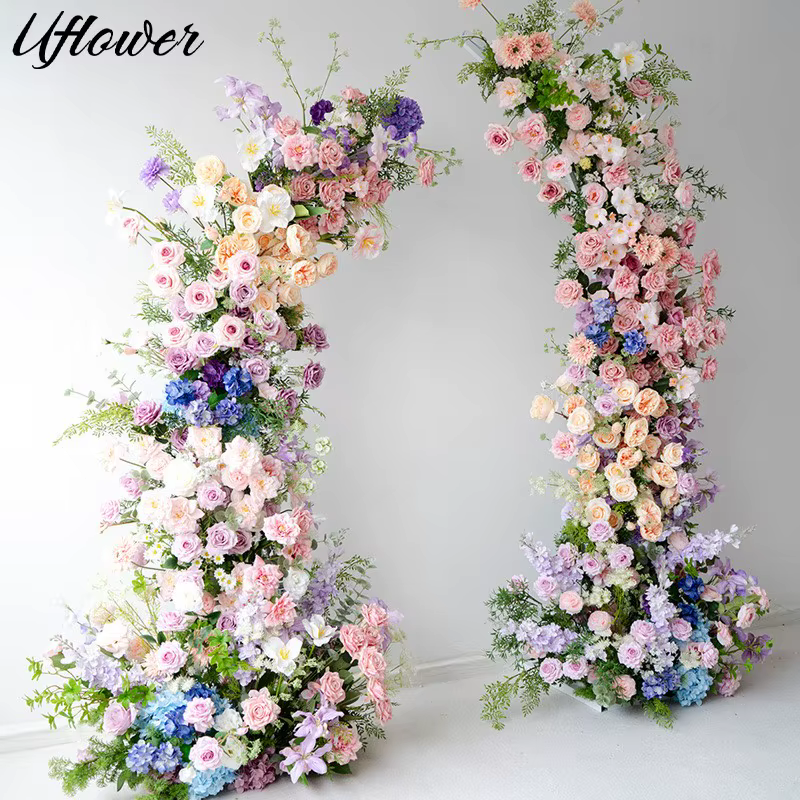 Uflower coloré Rose pivoine verdure fleur rangée Arrangement Floral décor corne arc mariage toile de fond étage événement scène fête accessoire