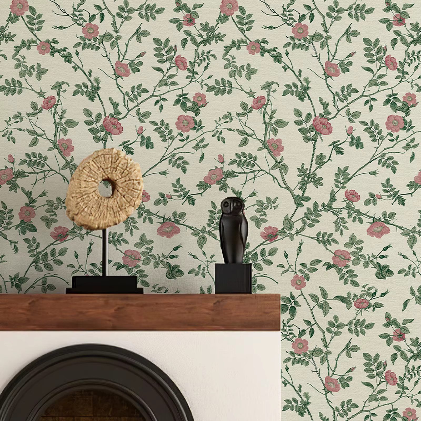 Papier peint à fleurs vertes