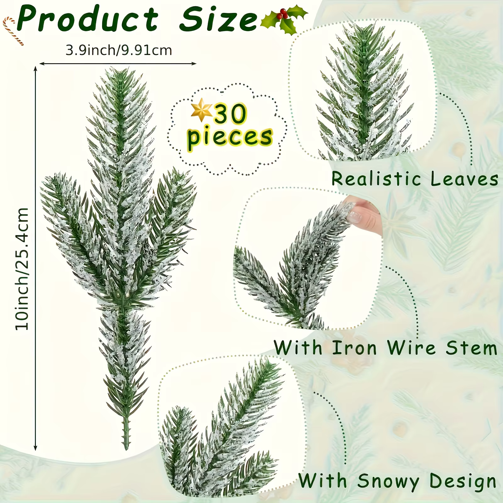 Lot de 15 à 30 Branches de pin artificielles recouvertes de givre de neige - Plantes vertes simulées de vacances de Noël de 10 pouces pour la maison de bricolage