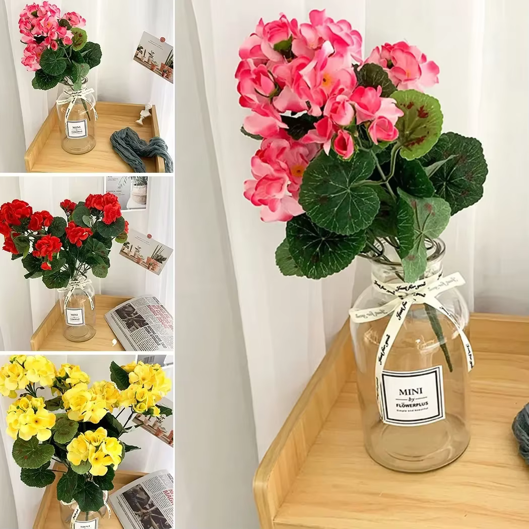 Automne extérieur artificiel géranium rouge azalée fleurs buissons haute qualité résistant aux UV fausses