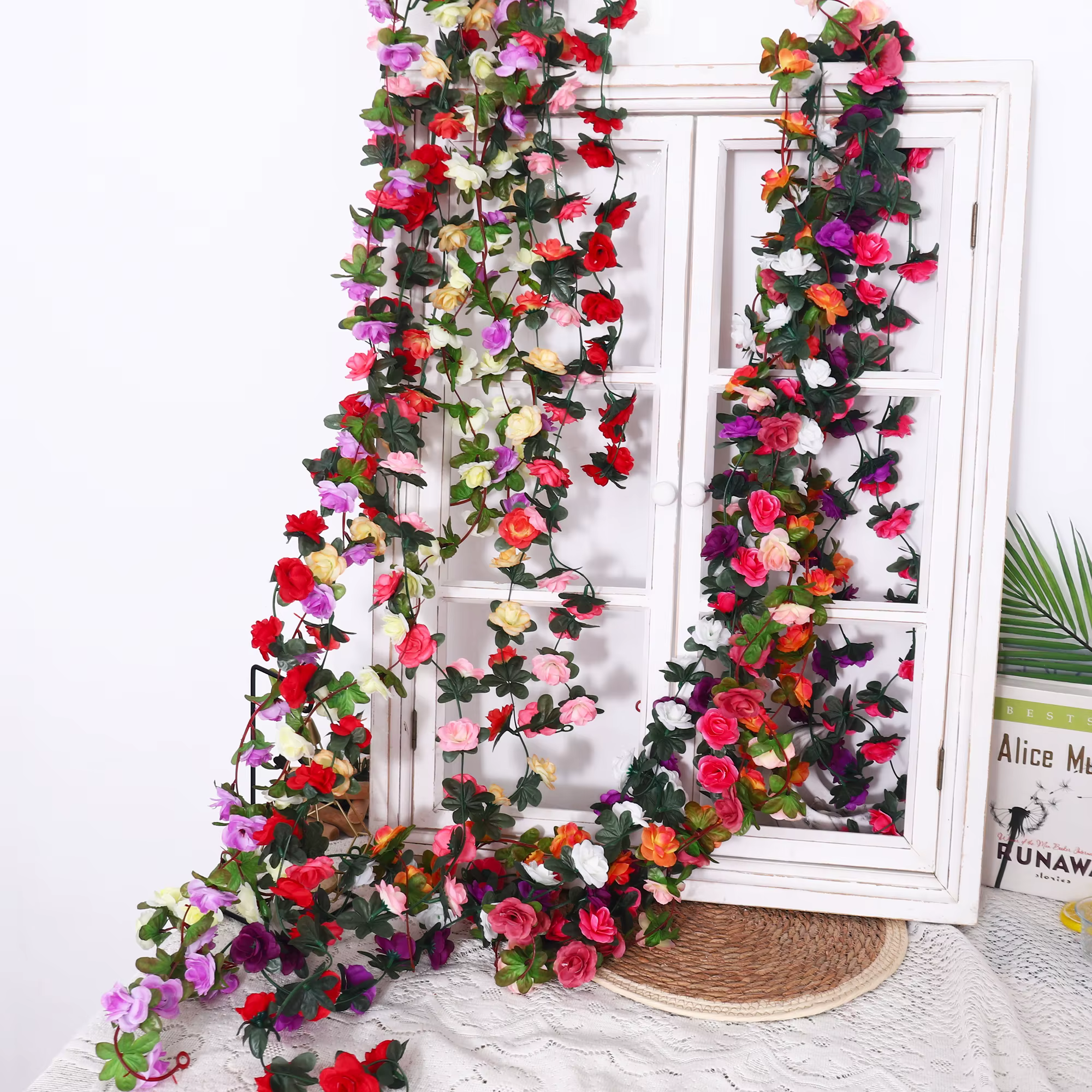 2.5m, Guirlande de roses artificielles en soie