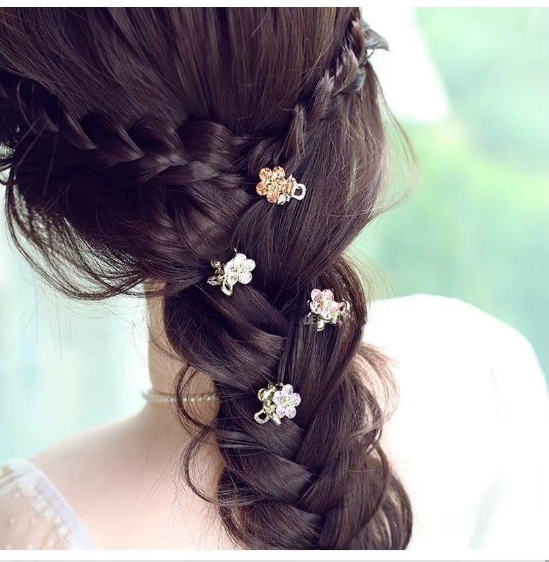Mini pince à cheveux en strass tchèque motif floral pour femme, barrettes latérales pour franges, pinces à cheveux pour mèches lâches, accessoire de coiffure quotidien