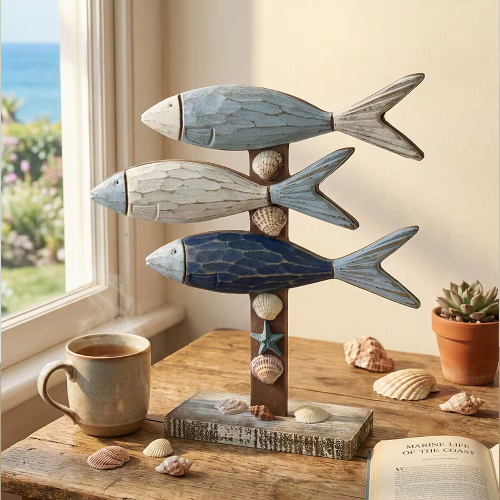 Ornement de poisson en bois de style méditerranéen créatif