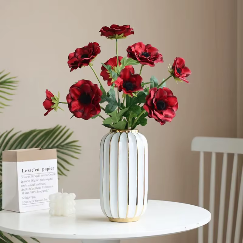 52CM 3 têtes longues Branches coquelicots en soie anémone fleur artificielle fête de mariage décor noël maison jardin décoration guirlande