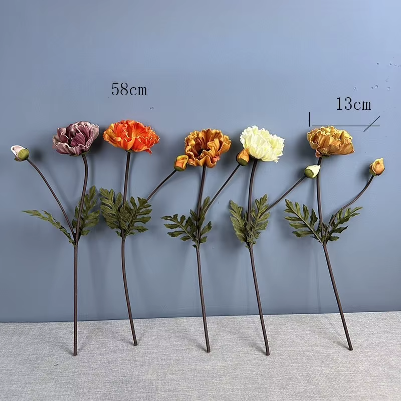 Lot de 5 grandes fleurs artificielles de pavot en PU pour décoration de jardin et restaurant