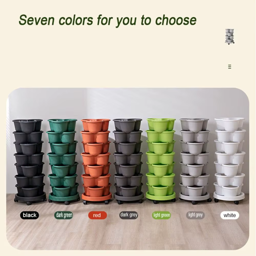 Jardinière verticale empilable multi-niveaux en plastique avec roulettes mobiles pour fraises