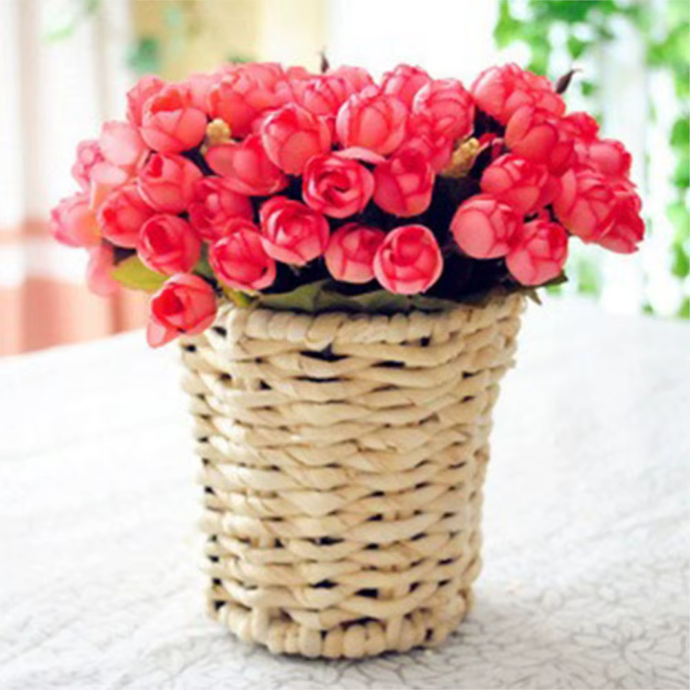 15 têtes/Bouquet petits bourgeons Roses Bract Simulation fleurs soie Rose