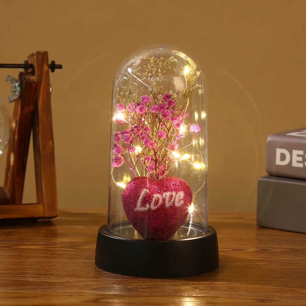 Décoration de chevet : Bouquet de fleurs lumineux en acrylique en forme de cœur pour chambre à coucher