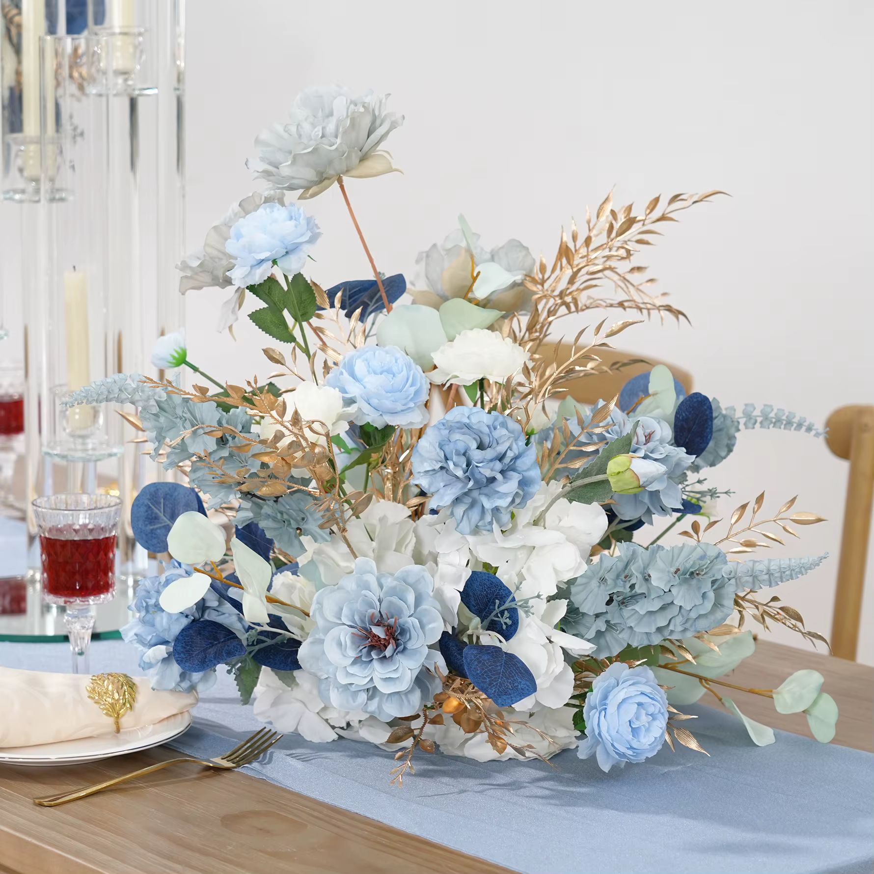 Haze bleu Eucalyptus pivoine feuille d'or centres de Table fleur boule décor mariage Banquet réception accessoires fenêtre affichage C8933