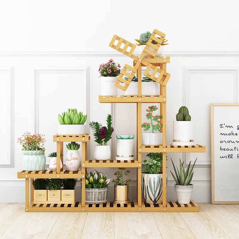 Support de plantes d'extérieur en bois blanc pour balcon