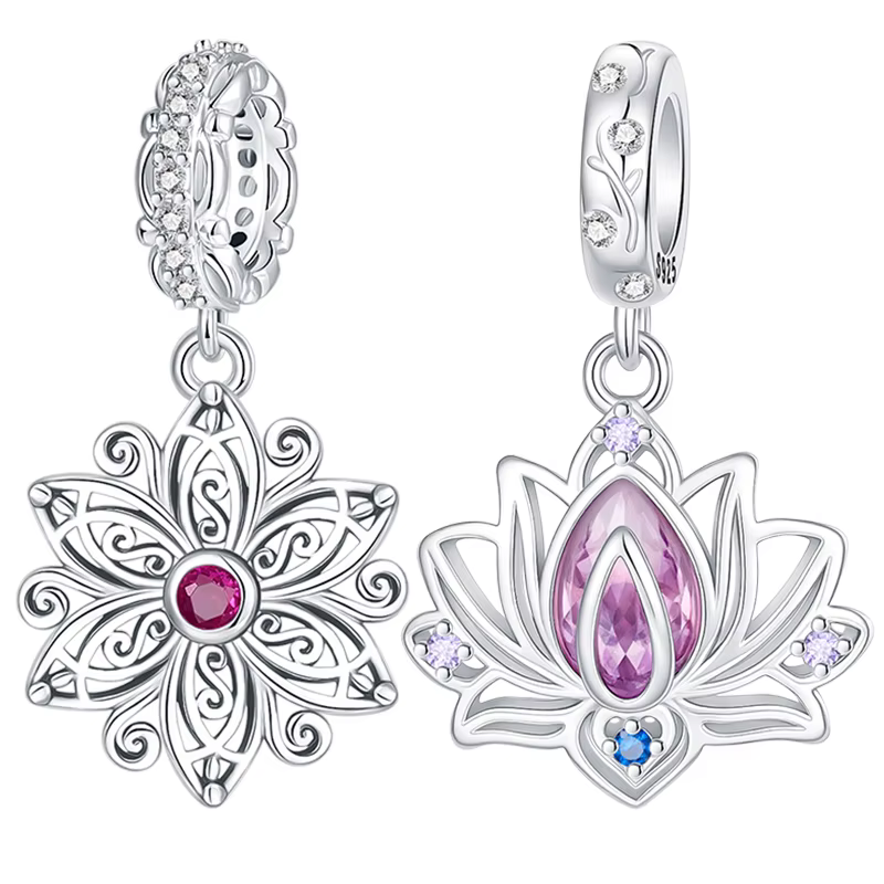 Pendentif fleur de Lotus en argent Sterling 925, breloque hypoallergénique, perle incrustée de zircon rose, idéal pour bracelet, bijoux cadeau pour femmes