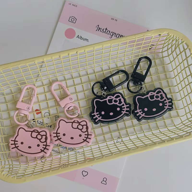 Porte-clés Hello Kitty en acrylique rose et noir, pendentif mignon pour sac, breloque tendance, cadeau idéal pour BFF, couple, meilleure amie, accessoires esthétiques pour sac à dos