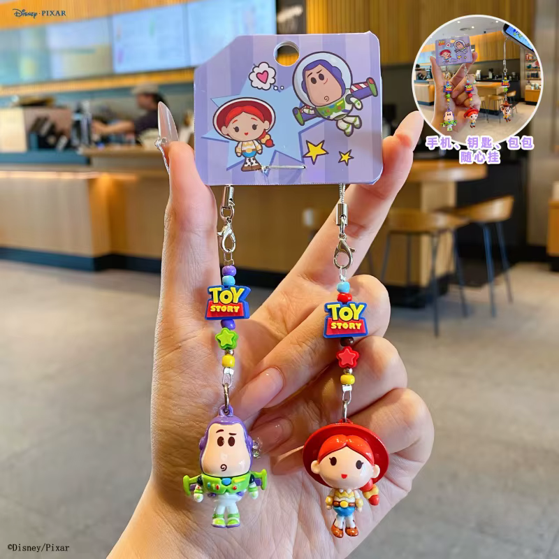 Pendentif authentique de la série Toy Story de Disney, porte-clés miniature en perles de dessin animé, collection d'ornements pour cadeaux