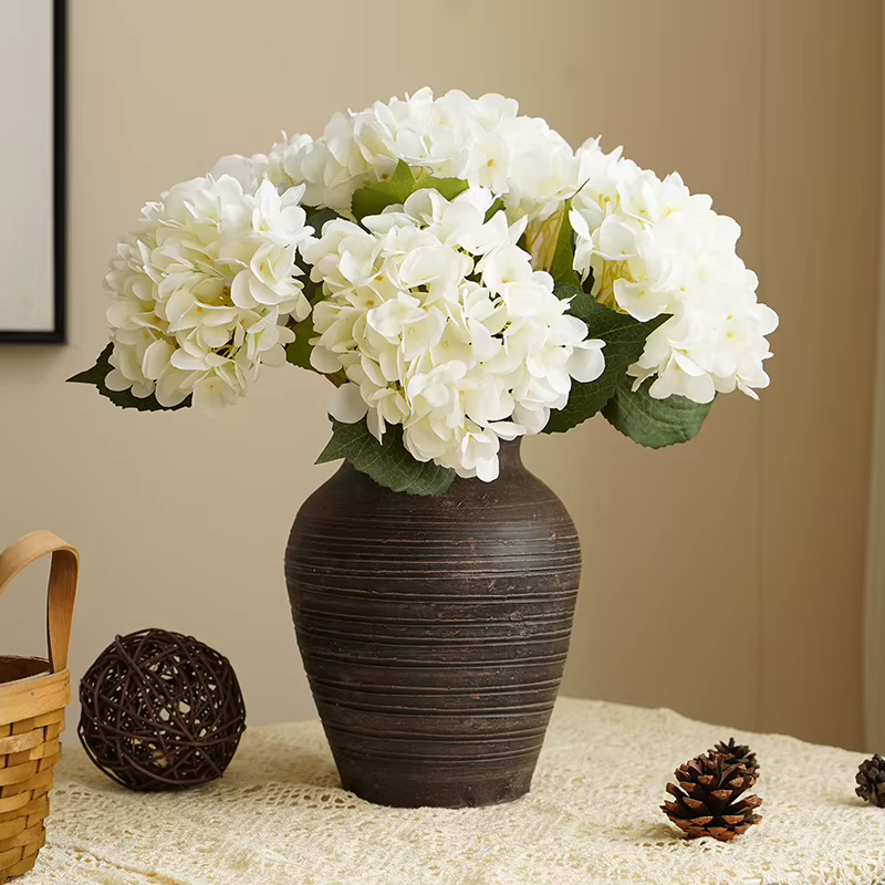 Vert Aloes 3 pièces décoration de bureau soie fausses fleurs hortensies artificielles Simulation fleur blanc 2 feuilles branche d'hortensia