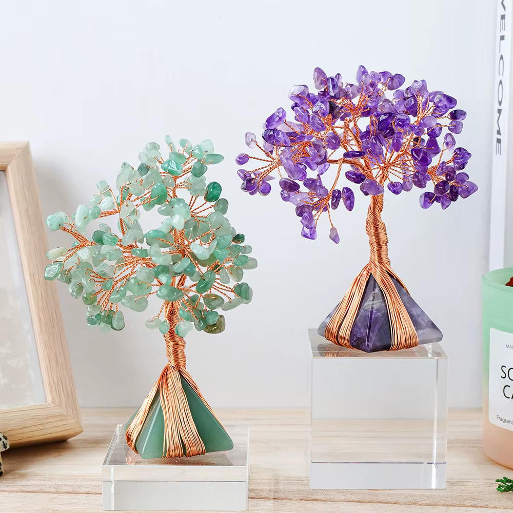 Arbre d'argent en Quartz Rose naturel
