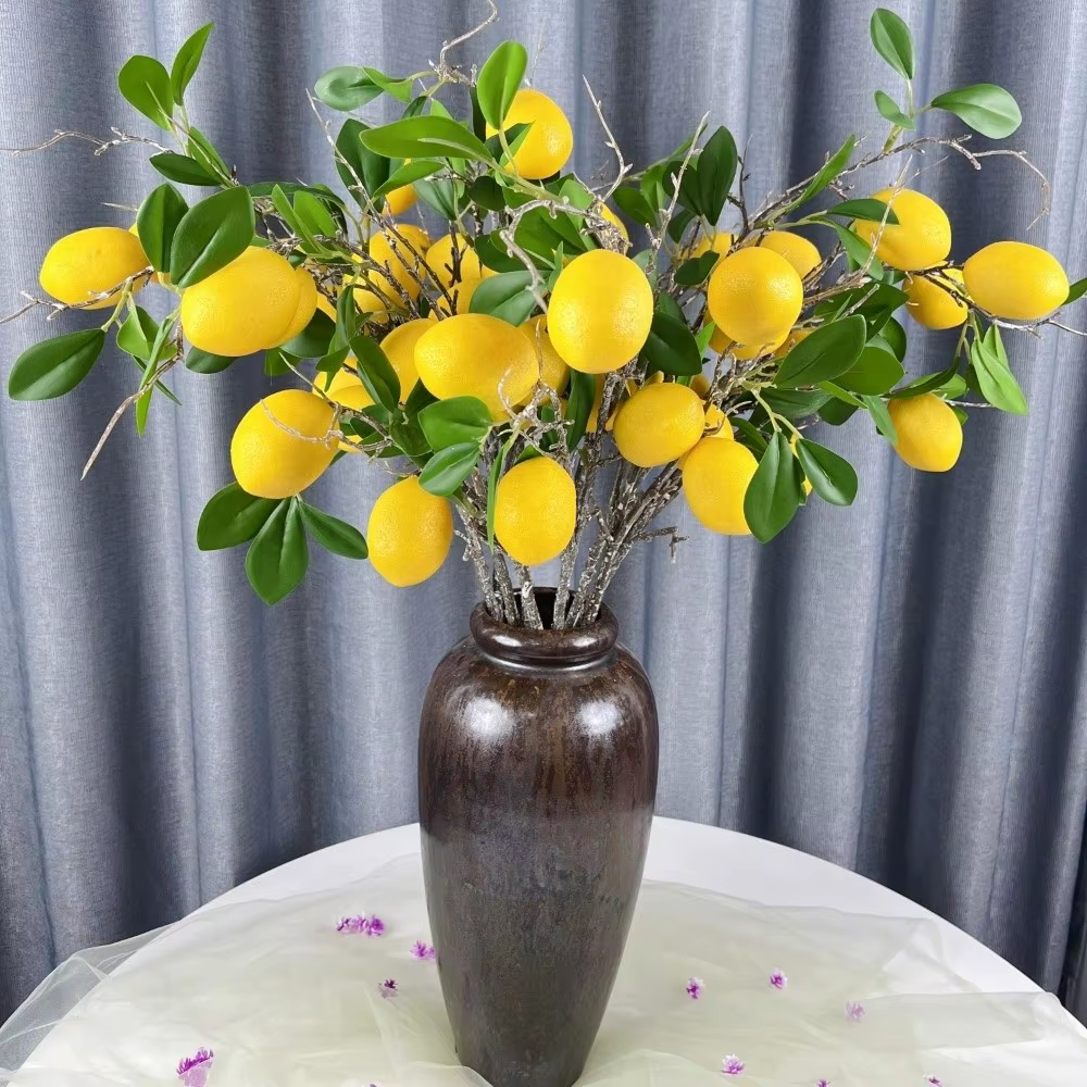Branche de citron artificielle à feuilles vertes