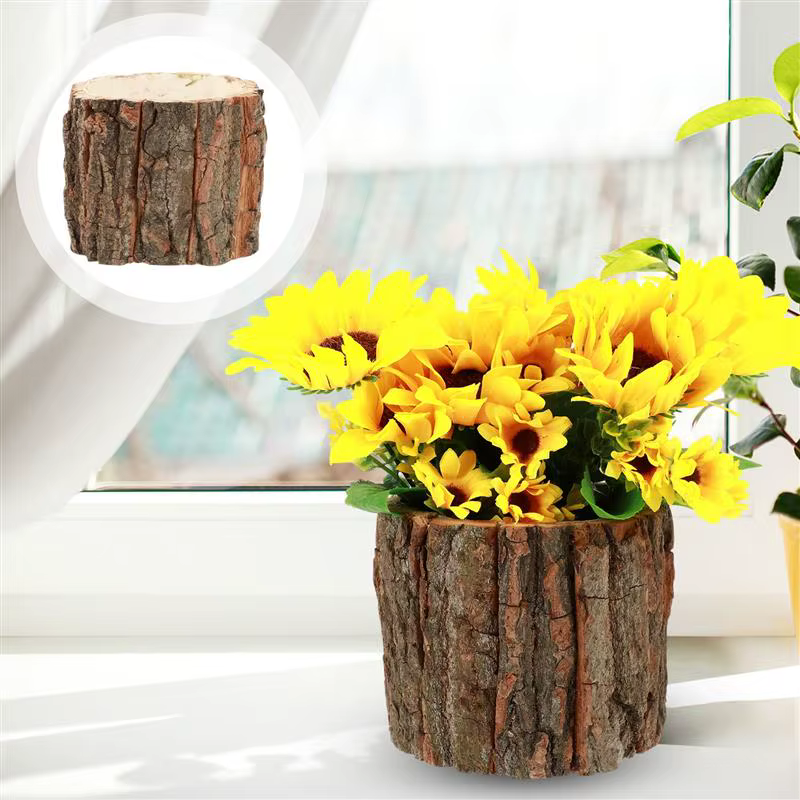 Grand pot de fleurs en bois naturel