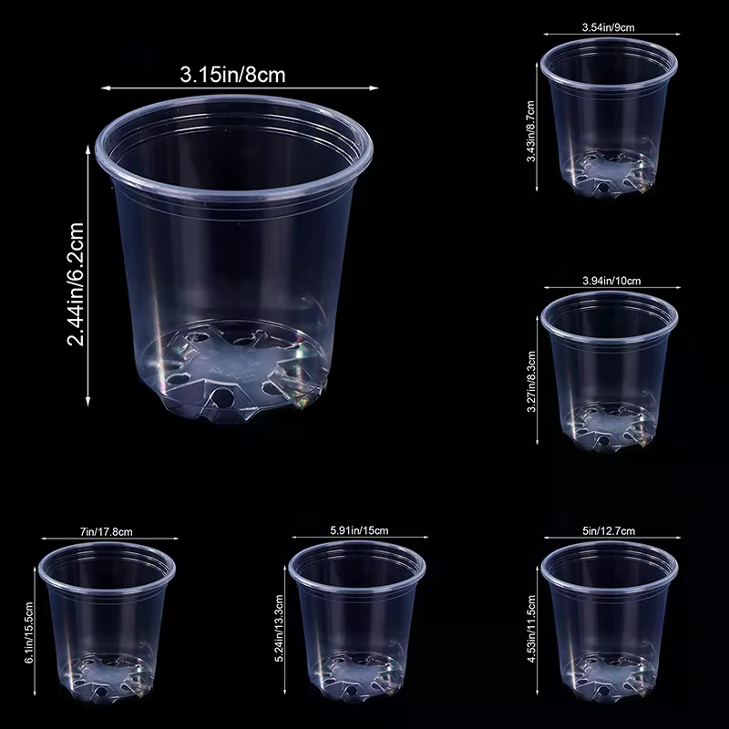 Pot de fleurs en plastique transparent avec trou de drainage