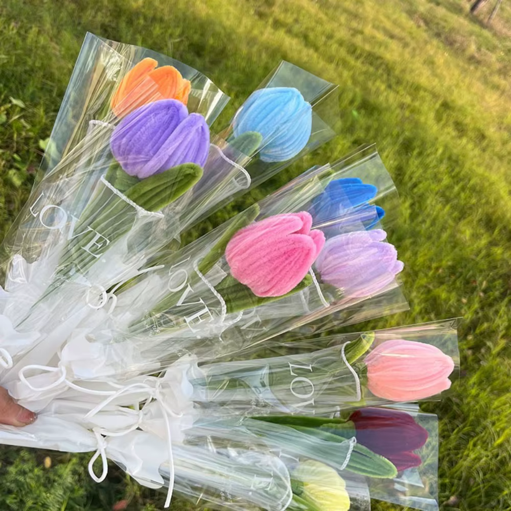 Romantique 30 cm tricot fleur Rose tulipes cadeaux faits à la main Simulation