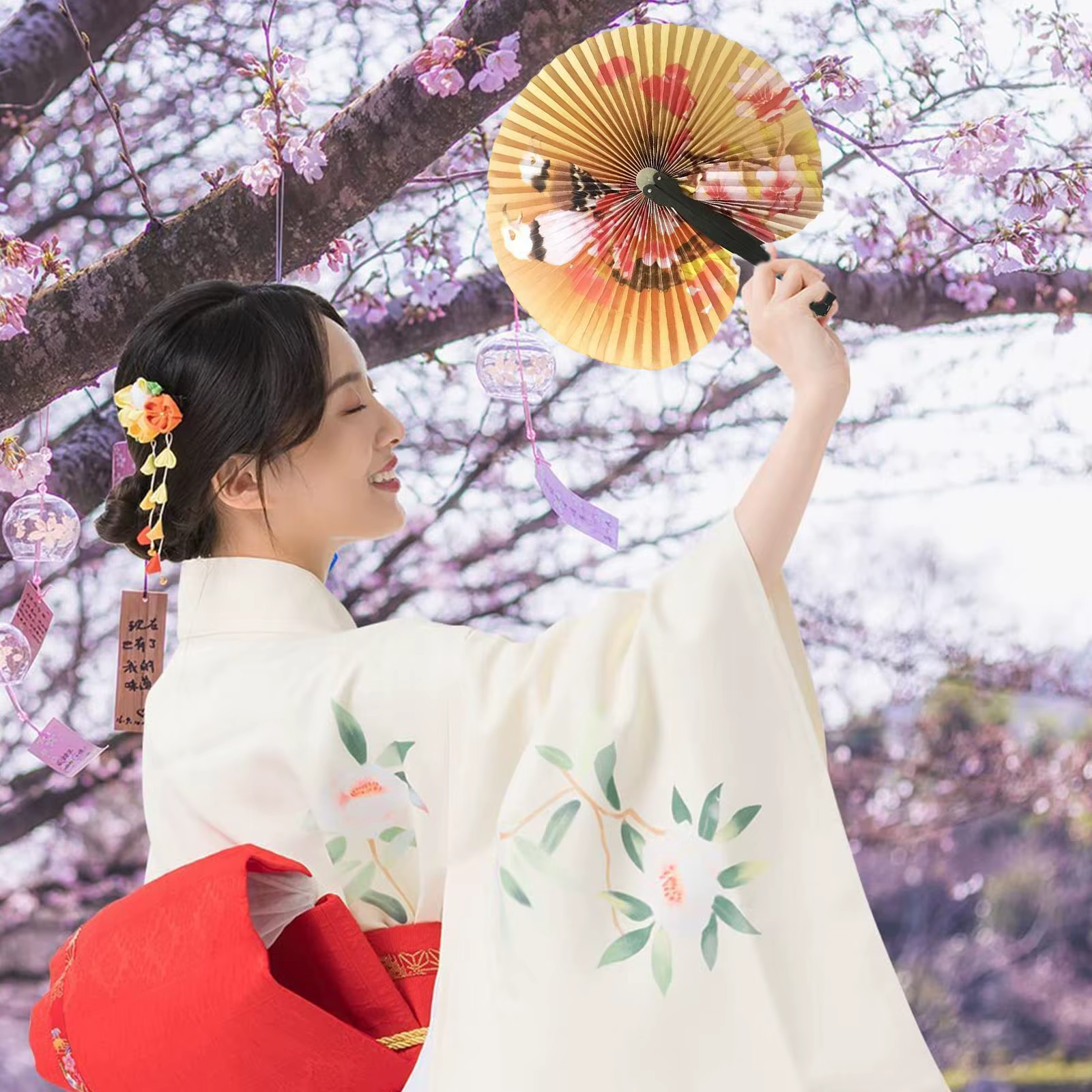 Éventail à main Origami chinois imprimé floral