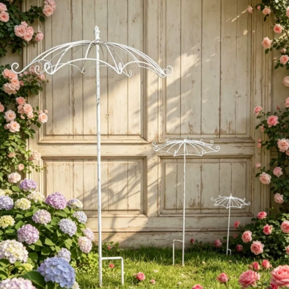 Treillis en forme de parapluie pour arrangement floral, support décoratif ajouré en fer, style rustique, pour plantes grimpantes, jardin de villa