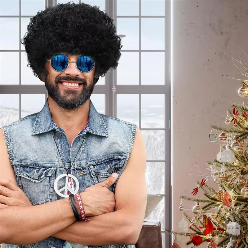 Ensemble de olympiques amusants Hiphelicopter pour hommes, perruque Afro funky, collier de lunettes de soleil, fête à thème des années 50, 60, 70, style des années 80, accessoires de vêtements de fête