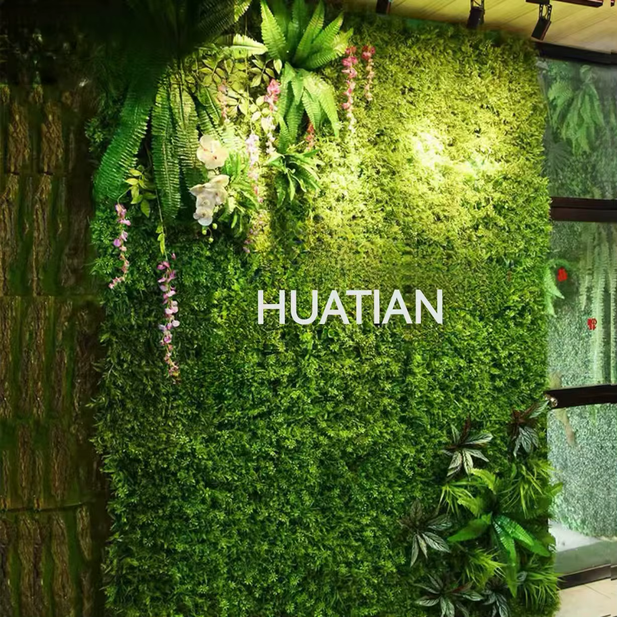 Simulation de mur de plantes vertes, fausse pelouse en plastique, décoration murale extérieure verticale, fond vert
