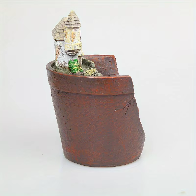 Pot de plantes créatif avec ville du ciel