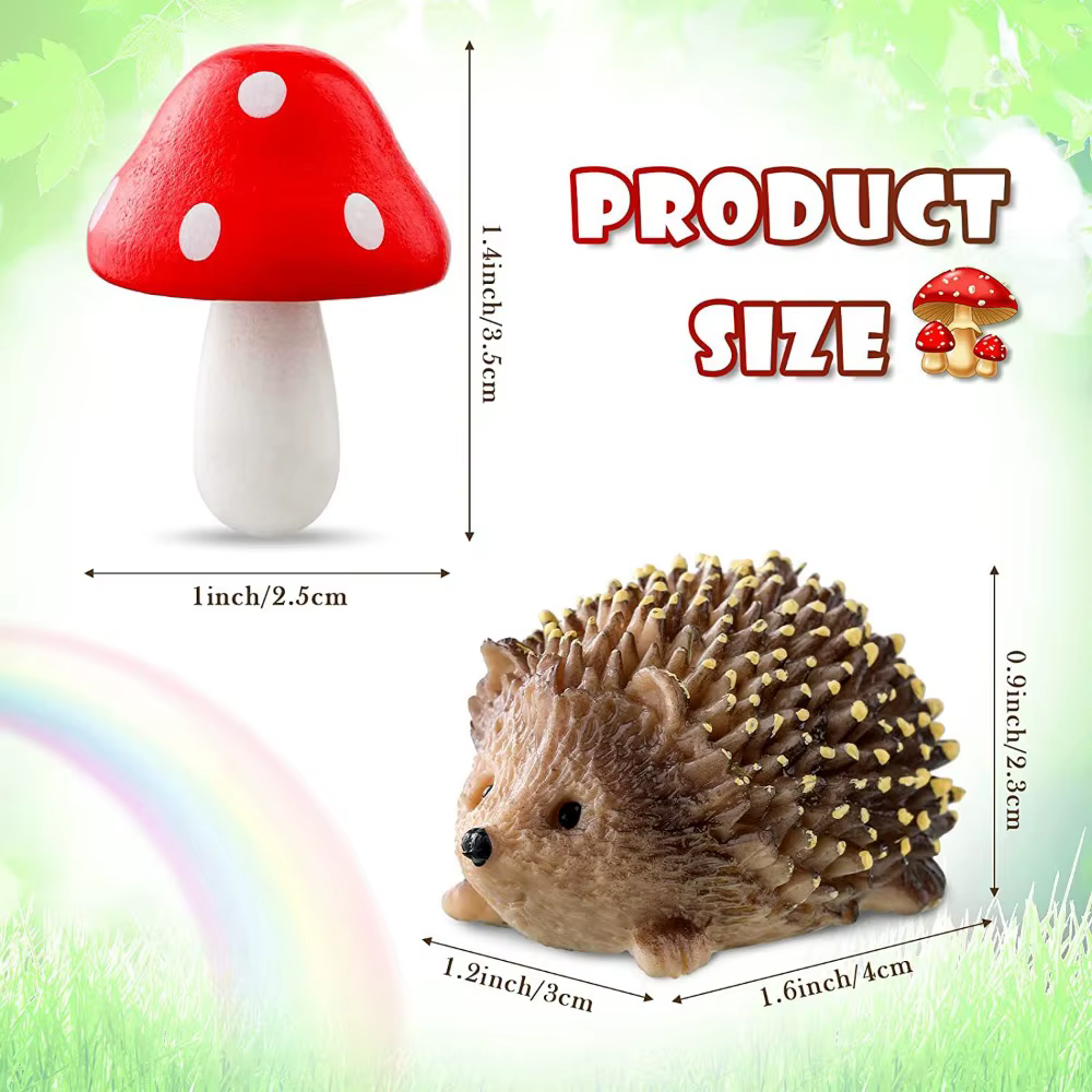 Accessoires de jardin en résine hérisson et champignon en bois