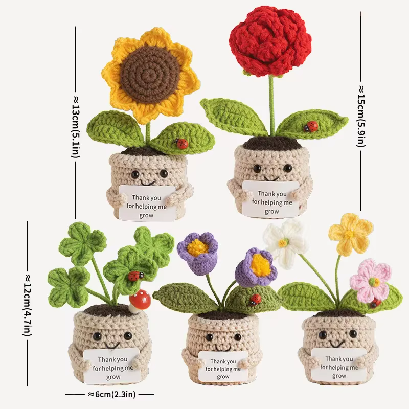 Ornement de bureau en pot de fleurs au crochet fait main