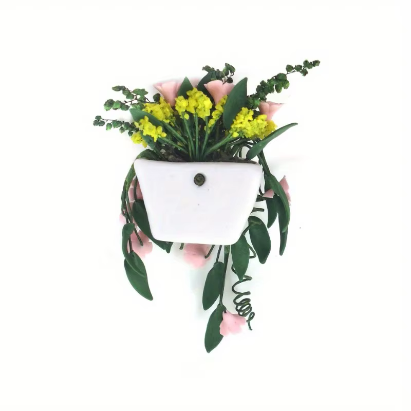 Mini fleur d'argile blanche tenture murale Pollen chrysanthème vigne panier de fleurs