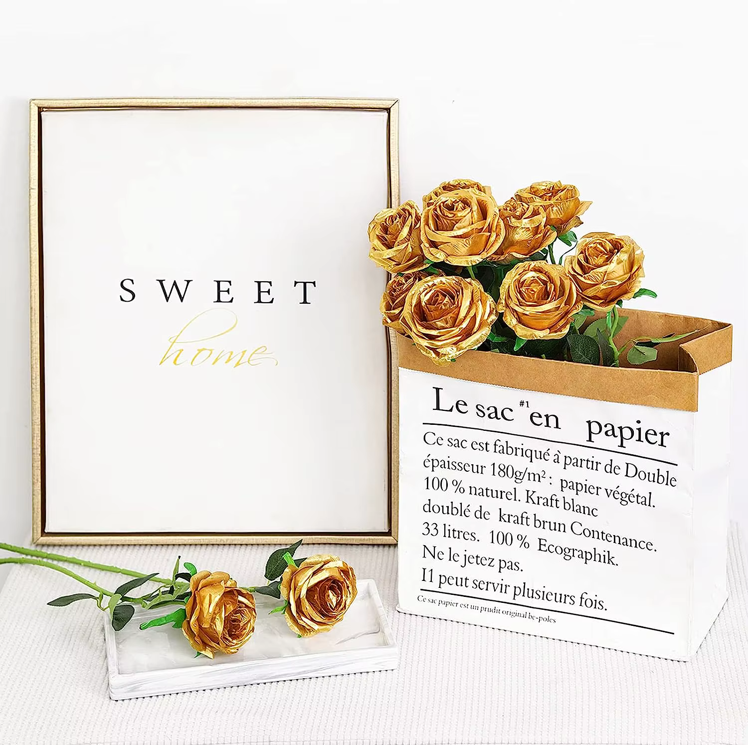 Rose artificielle dorée à longue tige pour la maison