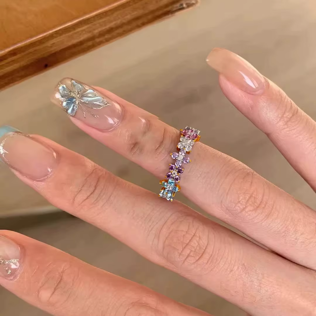 Bague couleur argent en Zircon coloré pour femmes et filles, cadeau de fête de mariage, accessoire de bijoux tendance