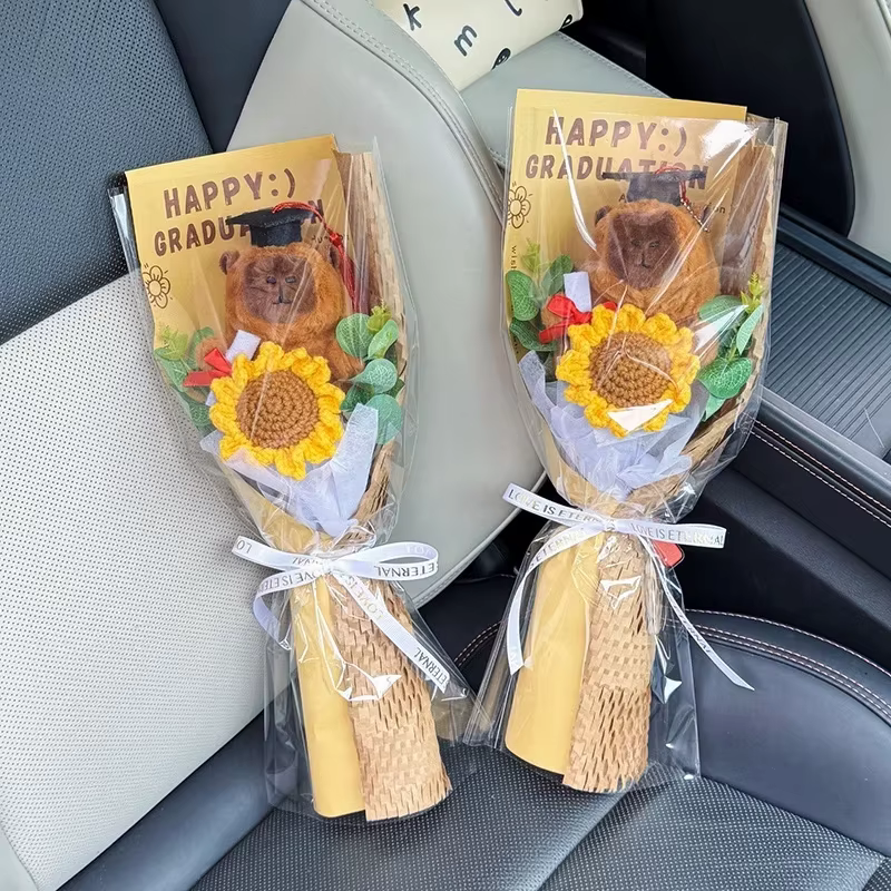 Bouquet de tournesols au crochet fait main – Cadeau amusant pour la remise des diplômes du lycée
