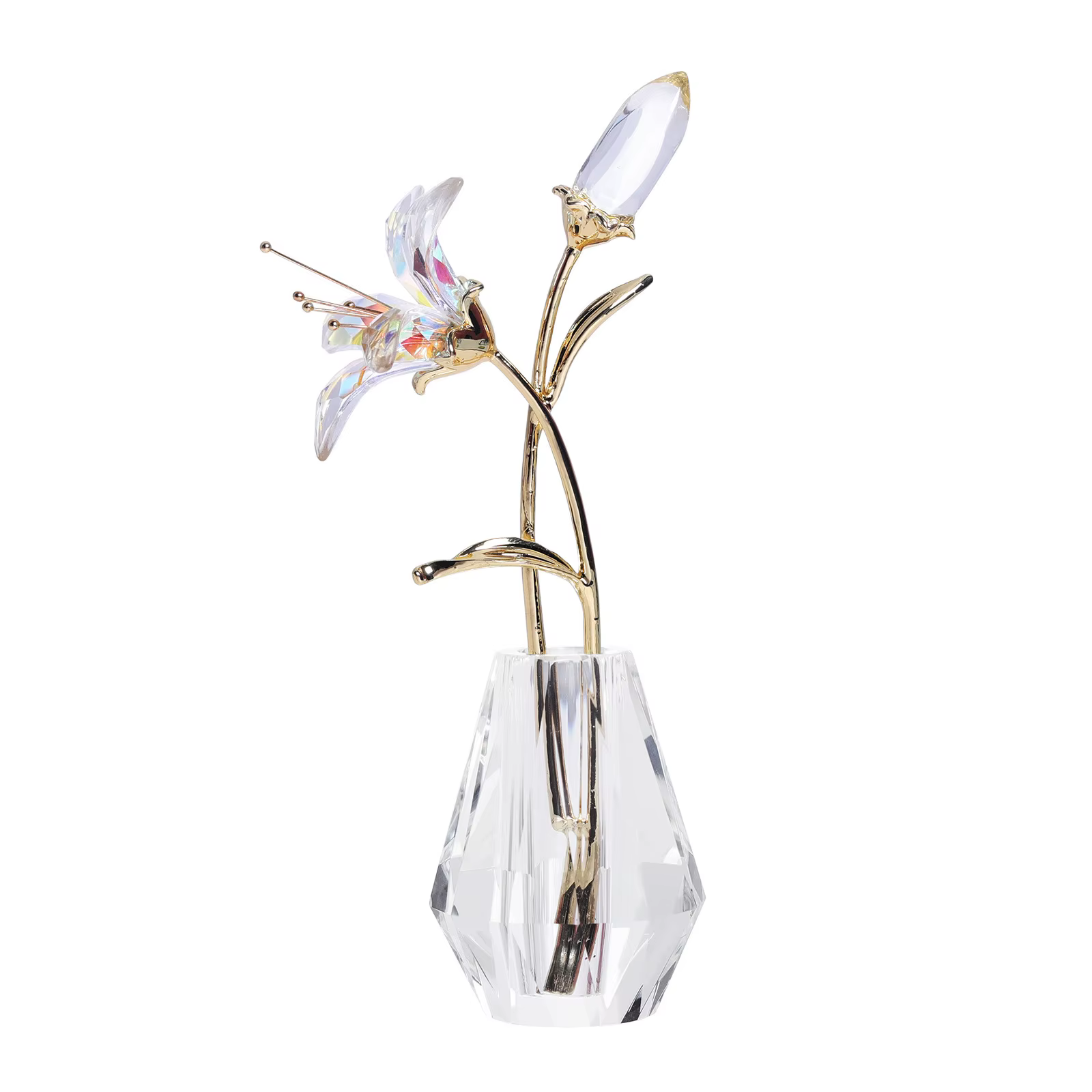 Fleurs de lys en cristal avec vase en cristal
