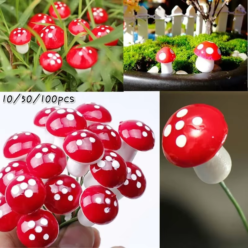 100/50/10 PIÈCES Mini Champignons Artificiels en Résine pour Jardin Féerique