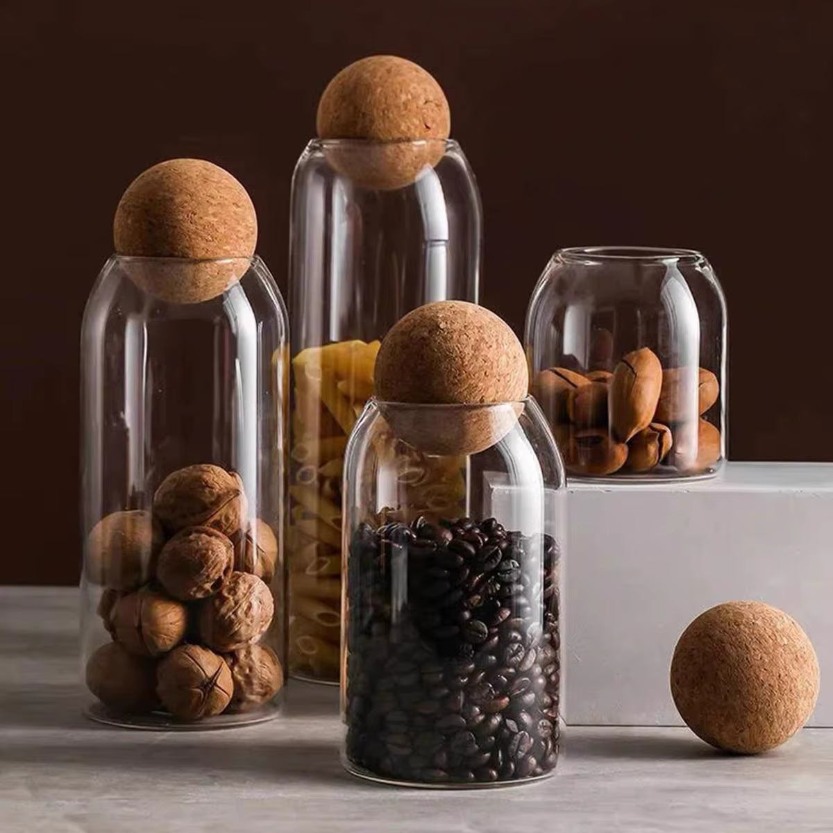 Pot scellé bouchon en liège en verre grains de café boîte de stockage de fruits secs cuisine alimentaire pot