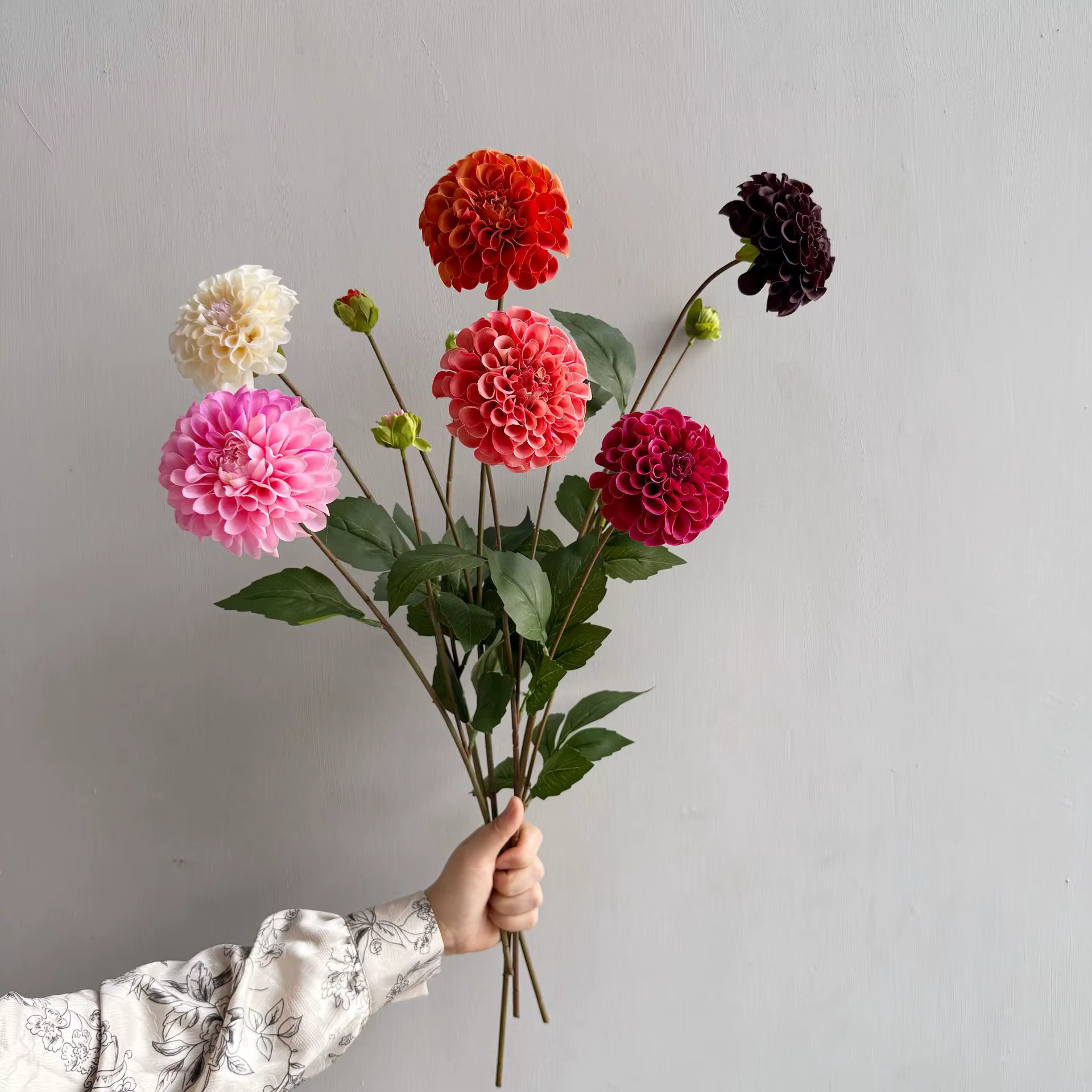 Lot de 5 fleurs artificielles hydratantes Dahlia à 2 têtes