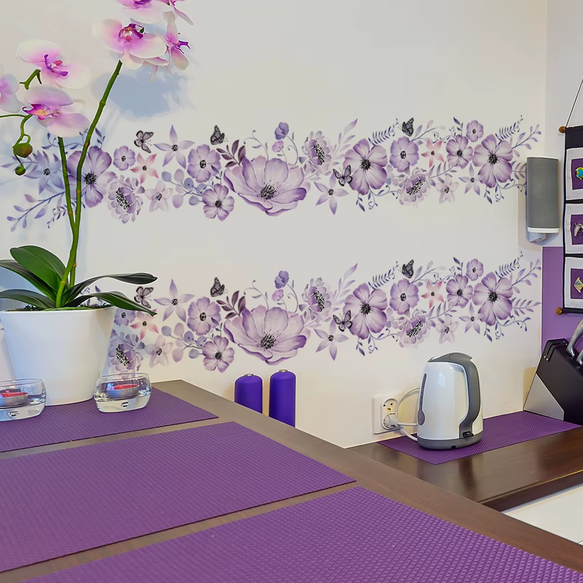 Autocollant mural de vigne florale violette