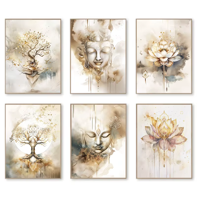 Bouddha fleur de Lotus arbre de vie Yoga méditation affiches et imprimés toile impression mur Art photo pour salon décor à la maison