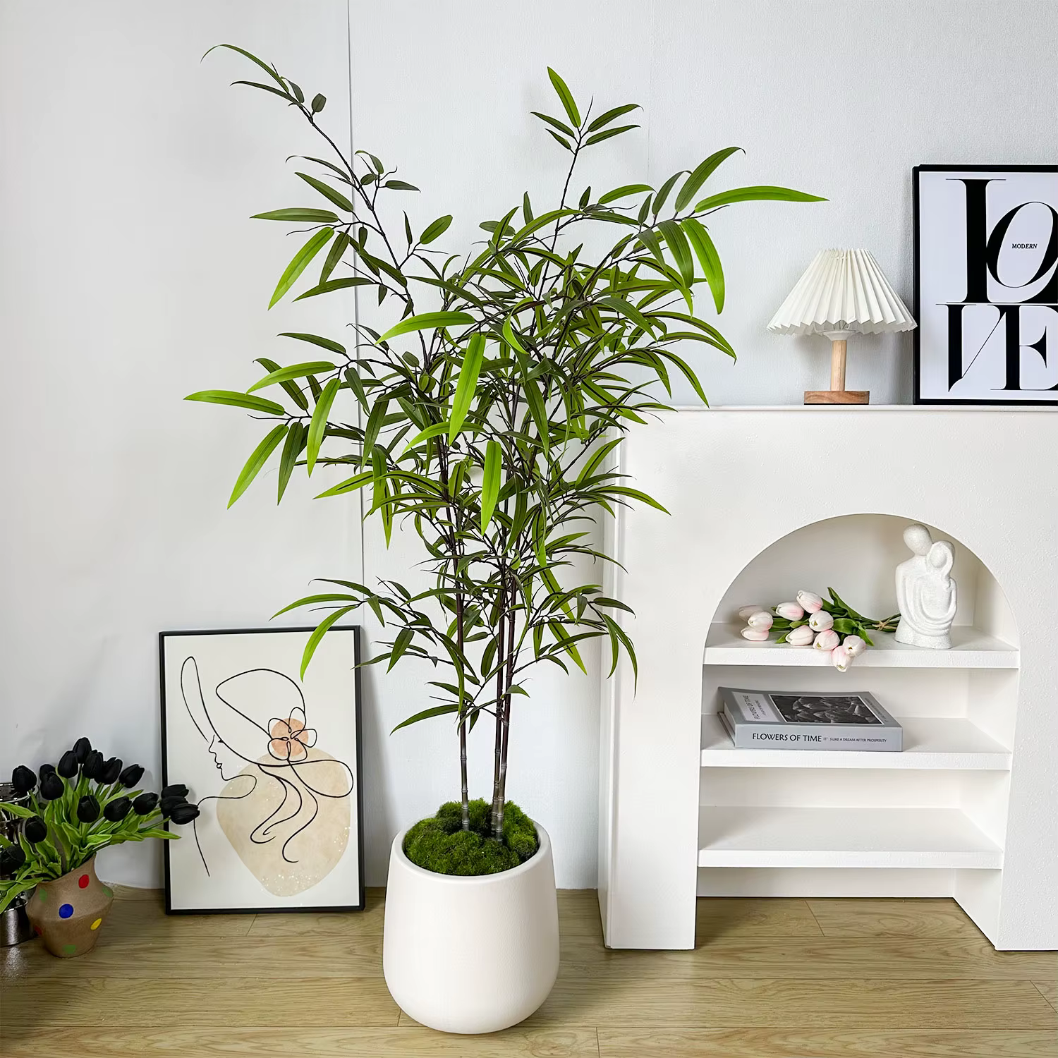 Plante artificielle en bambou de 130-210 cm, arbre artificiel réaliste, résistant aux UV, feuilles de palmier artificielles hautes pour la décoration intérieure de la maison et du bureau